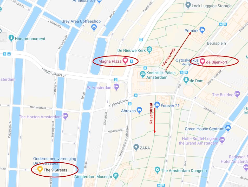 Amsterdamin shoppailupaikat kartalla